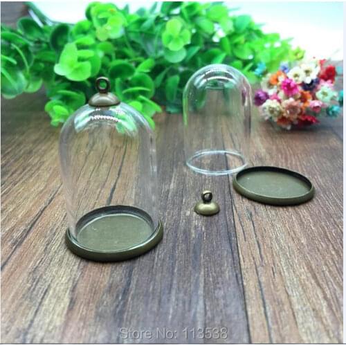 20sets/lot 38*25mm bell jar shape glass globe setting base 8mm cap set glass cover vial pendant jewelry findings handmade