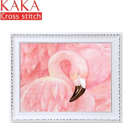 KAKA Cross stitch kits Embroidery needlework sets with printed pattern,11CT canvas,Home Decor for garden House,5D Red Flamingo