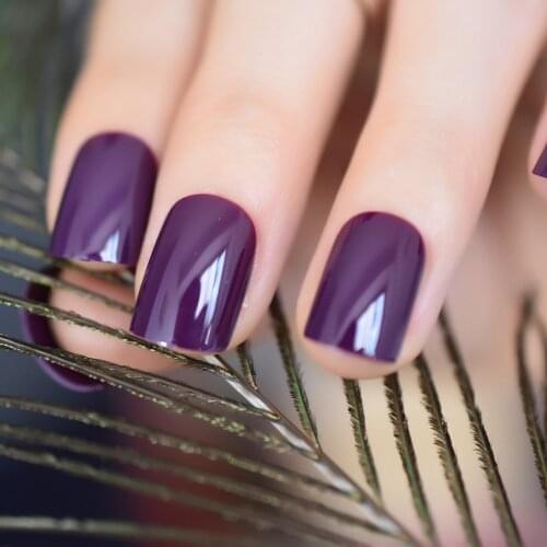 Dark Violet False Fake Nail Tips Deep Purple Acrylic UV Nails Art Decoration Round Square Manicure Salon Tools Free Shipping