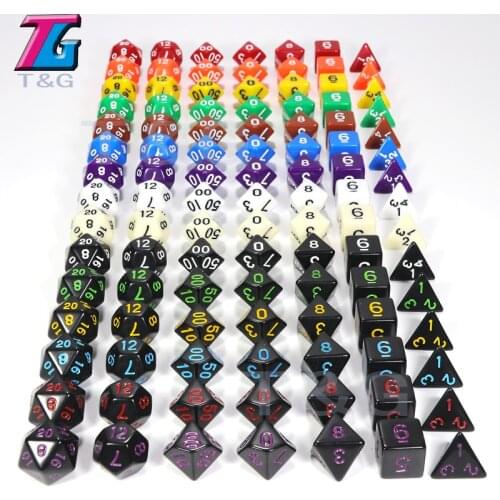 Wholesales dice game 7pc/lot High Quality Multi-colored Dice Set D4,6,8,10,10%,12,20 dnd dados rpg sets
