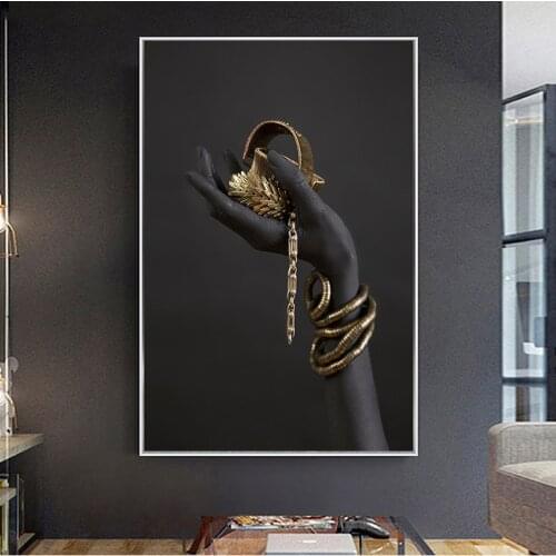 African Woman Poster Big Large Picture Black Golden Paintings for Interior Frameless Canvas Wall Art Frameless Home Room Decor