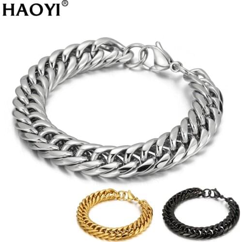 9/11mm Polished Curb Bracelet for Men Chain Cuban Link Mens Bracelet Black Gold S Color Stainless Steel Jewelry