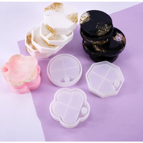 Hexagon Rotating Cosmetic Storage Box Silicone Mold Flower Makeup Organizer Jewelry Storage Fashion Make Your Own Box Resin Art
