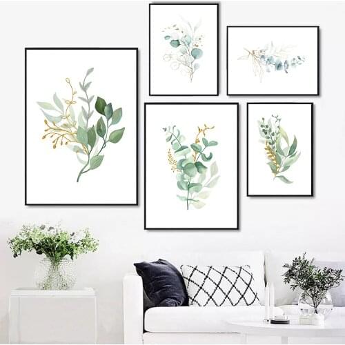 Nordic Small Fresh Home Decoration Canvas Painting Gold Plant Flower Picture Art Living Room Bedroom Study Decoration Poster