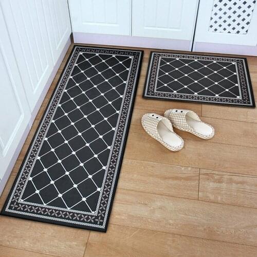 RAYUAN Modern Black and White Flannel Floor Mats Door Mat Long Carpets Anti-slip Doormat Rug Kitchen Bath Hallway Decor