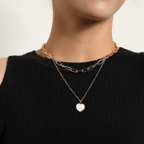 Punk Thick Chains Acrylic Heart Pendant Necklaces for Women Vintage Double Layers Geometric Sweater Chains Necklaces Jewelry