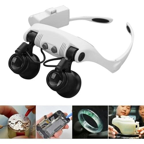 Magnifier Glasses with LED Light Portable 10X/15X/20X/25X Lens Loupe Magnifying Eyewear for Reading Repairing Wearing Antique