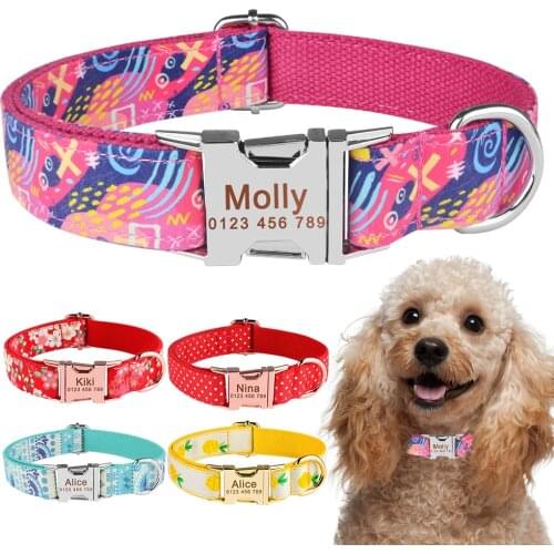 Regulable Nylon Custom Engraved Dog Collar Colorfast Personalized Dog Collar Small Large Unisex Pet Dog Accessories Collar Tag