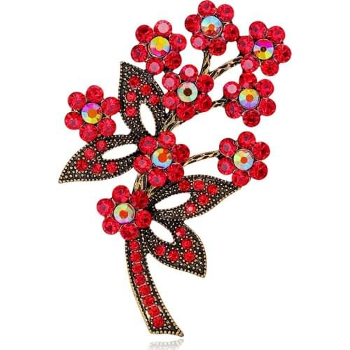 Harong Red Enamel Flower Pin Rhinestone Brooches Women Wedding Elegant Jewelry Lapel Alloy Pin Pendant Dress Shirt Accessories