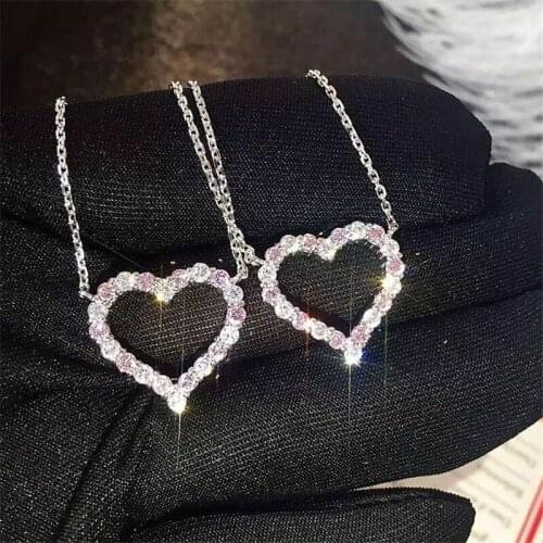 Elegant Lovers Heart Diamond Pendant Real 925 Sterling Silver Party Wedding Pendants Necklace For Women Bridal Charm Jewelry