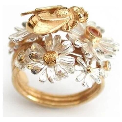Dandelion Flower Bee Honey Shape Women Rings Wedding Engagement Ring Temperament Party Jewelry