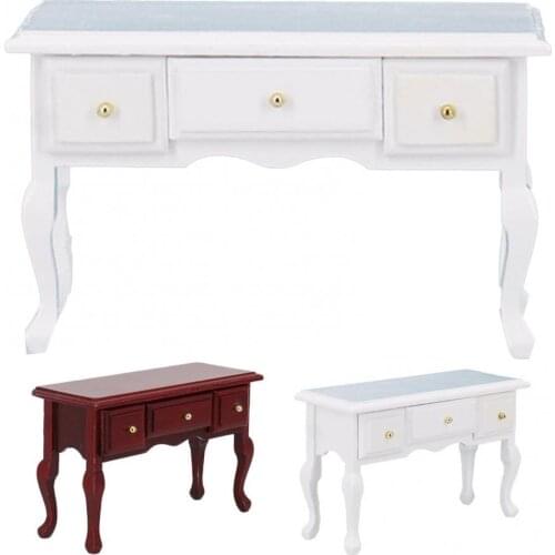 1/12 Dollhouse DIY Decor Mini Wooden Table Desk with Drawer Cabinet Model Toy Kids Educational Toys for Children Gifts