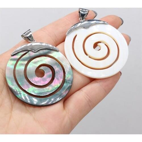 Charm Fashion 100% Natural Black White Shell Pendant Spiral Round for Jewelry Making Supplies DIY Necklace Accessories Gifts 1PC