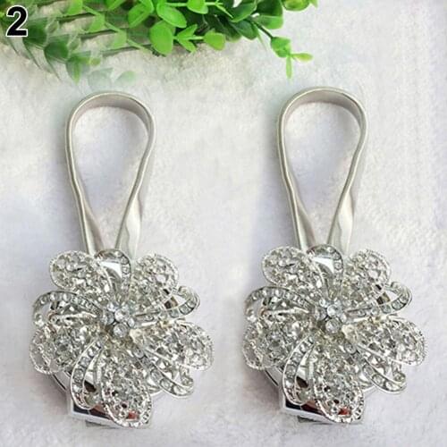 1 Pc Rhinestone Flower Curtain Clip Buckle Magnetic Curtain Tie Back Holdback Curtain Decorative Accessories Hot