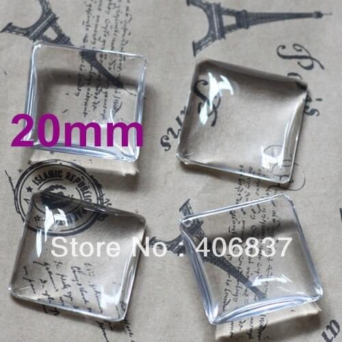 100pcs/Lot, Good Quality 20mm Dome Square Transparent Clear Magnifying Glass Cabochon
