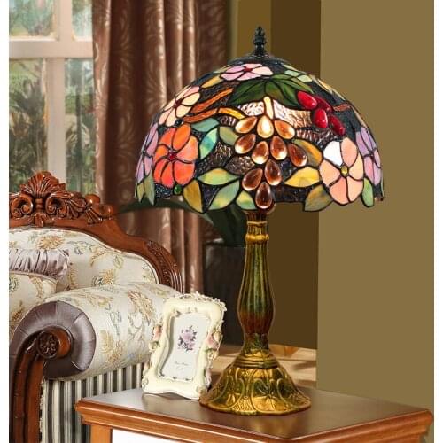 12 inch Creative American Country Garden Grape Glass Table Lamp Vintage Tiffany handmade art bar hotel restaurant bedroom lamp
