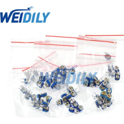 65PCS RM063 Vertical Blue White Adjustable Resistor Kit 100 ohm -1M ohm 13 kinds * 5 PCS=65PCS Resistance 100R-1MR RM-063 WH06-1