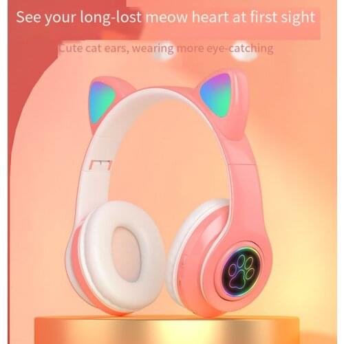 Wireless Headphones Flash Light Cute Cat Helmet Phone Bluetooth Headset Mic LED Kid Girl Gifts Stereo Music Earphone Child Gift