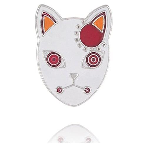 Anime Demon Slayer Kimetsu no Yaiba Kamado Tanjirou Fox Mask Enamel Alloy Badge Brooch Pin Clothes Lapel Accessories Brooches