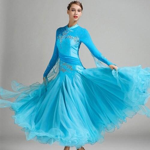 Colors red blue ballroom dance competition dresses waltz dance dress fringe luminous costumes standard ballroom dress foxtrot