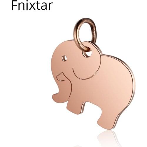 Fnixtar New Stainless Steel Rose Gold Color Elephant Mini Metal Charm For DIY Jewelry Making Charm Christmass Day 10pcs/lot