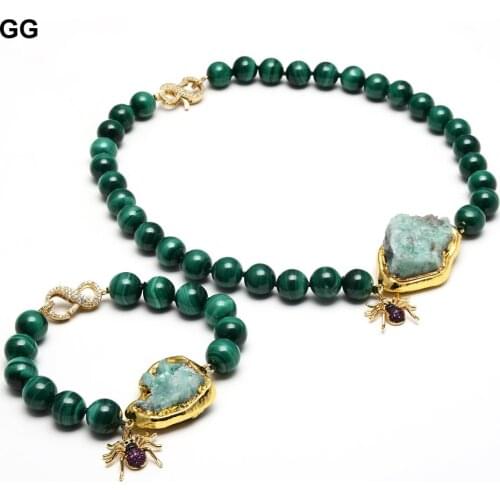 GuaiGuai Jewelry Natural Genuine Round Green Malachite Emeralds Rough Chokers CZ Insect Necklace Bracelet Sets For Women