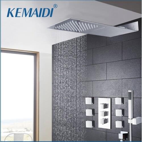 KEMAIDI Waterfall Shower Set New Bathroom Shower With Handle Rainfall Shower Head 6 Jets Water Saving Nozzle Aerator Shower Set