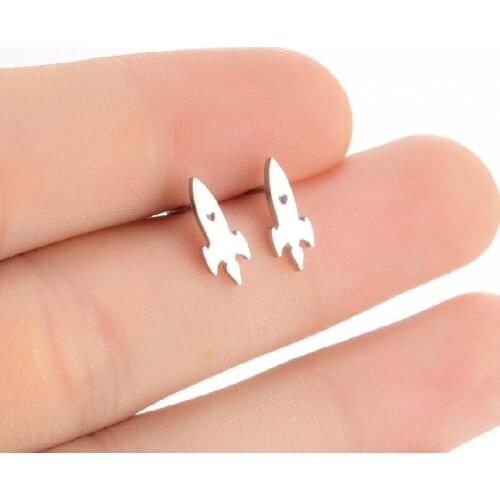 Punk Creative Stainless Steel Rocket Earring UFO Ear Studs For Women Charm Minimalist Ear-Accessories Jewelry Gift Brincos