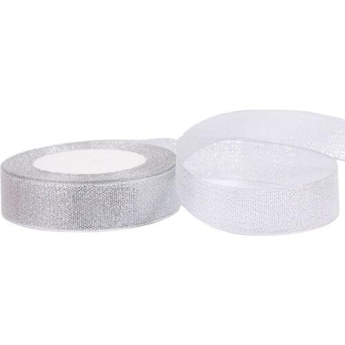 Gold/Silver Glitter Satin Ribbon 1''25mm Glitter Embroidered Onions Ribbons Wedding Cake Gift Decoration Craft DIY Bow Supplies