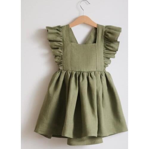 Summer Princess Dresses Vintage Flying Sleeve Kids Dress Linen Cotton Girls Dresses For Party Children Girls Clothing 0-6Y