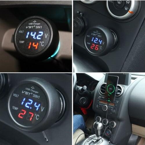 Multi-function Car Voltage Multifunctional Table LED Digital USB Phone Charger 12-24V Car Charger