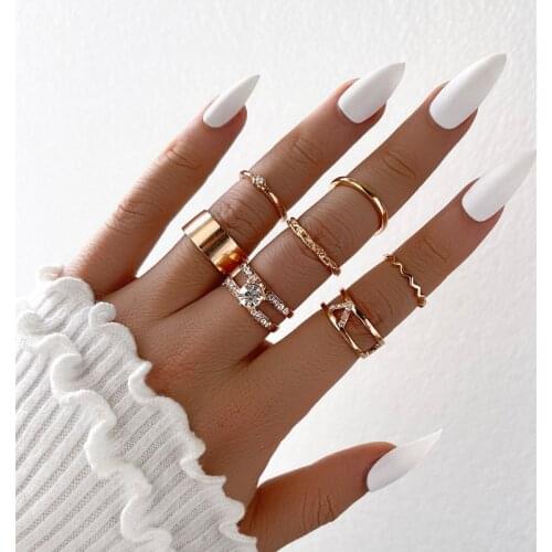 Fashion Gold Crystal Geometric Rings Set Simple Finger Rings for Women Party Female Jewelry Accessories