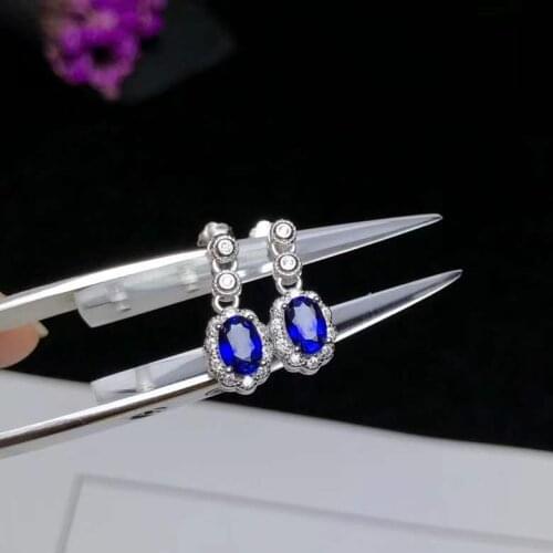 Natural Real Sapphire Earrings For Women Pure 925 Sterling Silver Fashion Jewelry Classic Women Earrings