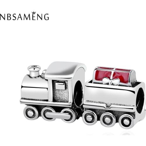 NBSAMENG 100% 925 Sterling Silver Bead Red Christmas Train Charms Two Part Fit Original Bracelets Women Diy Jewelry
