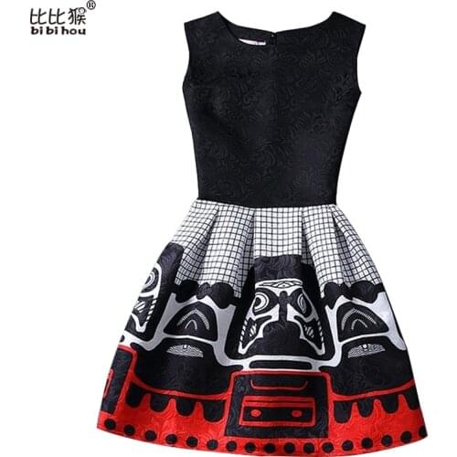 2017 Girl Dress Children Summer Girls Dresses 2016 Black Sleeveless Print Party Dresses Girls Princess Dress Children Clothes