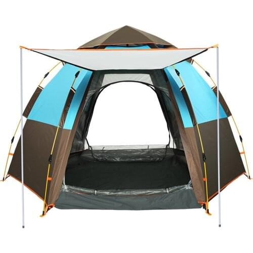 4-6 Person Double Layer Automatic Tent,Outdoor Easy Quickly Setup Waterproof Hexagonal Camping Tent Family Party Tourist Tent