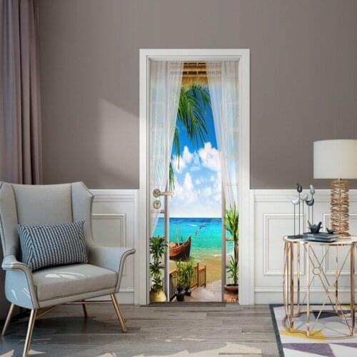 PVC Wallpaper 3D Door Sticker Natural Scenery Poster Kitchen Bedroom Home Decor Self Stick DIY Wall Decals 2pcs/set