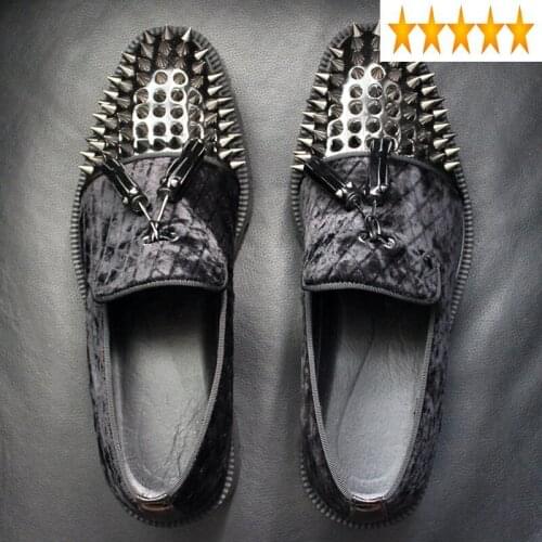 Rivet Punk 2021 Thick New Platform Loafers Men Top Square Toe Slip On Casual Genuine Leather Tassel Dress Shoes Plus Size
