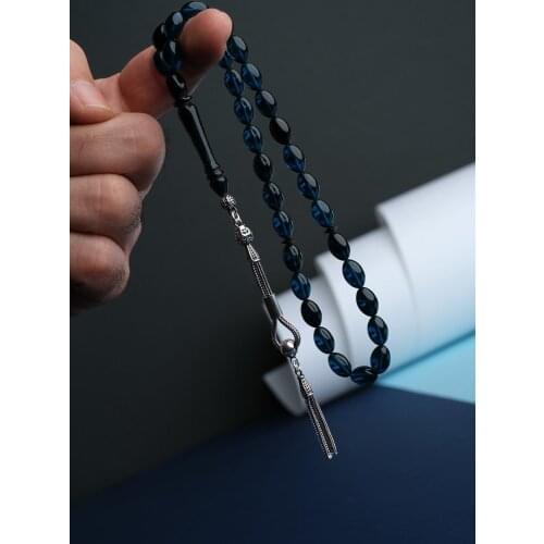 Silver Tassel Moire Fire Amber Prayer Beads