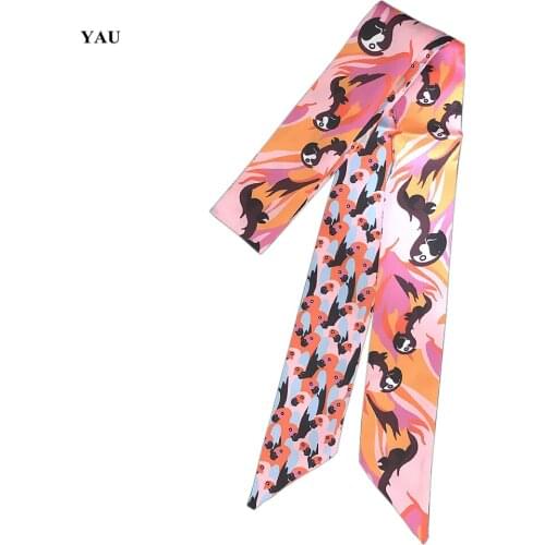 120cm*5cm Twill Silk Woman Scarves Small Long Eagle Bird Printed Fashion Luxury Brand Scarf Female Ribbons Bag Accessories Tie