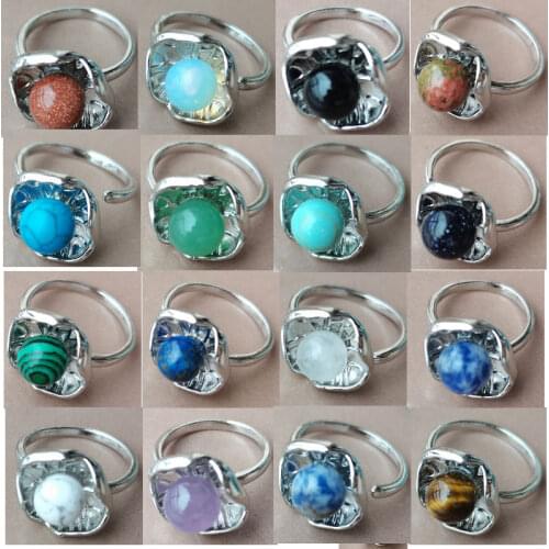 Tiger Eye Lapis Lazuli Crystal Godlstone Blue Sand Howlite Aventurine Opal Malachite Unakite Sodalite Round Beads Ring WB920