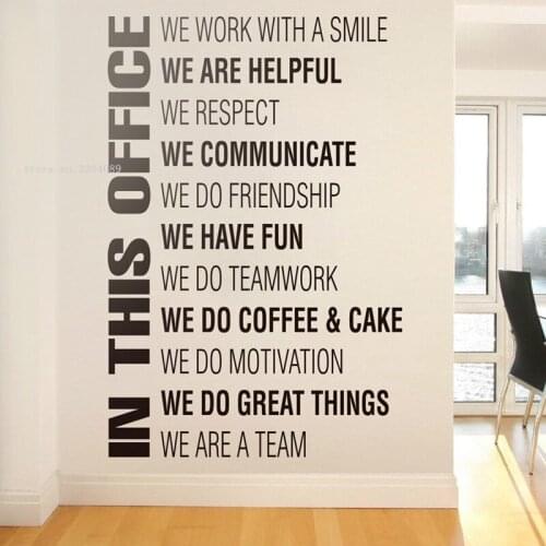 In This Office wall Stickers We work with a smile we are a team Motivation quote Decals Inspirational Decoration Murals DG497