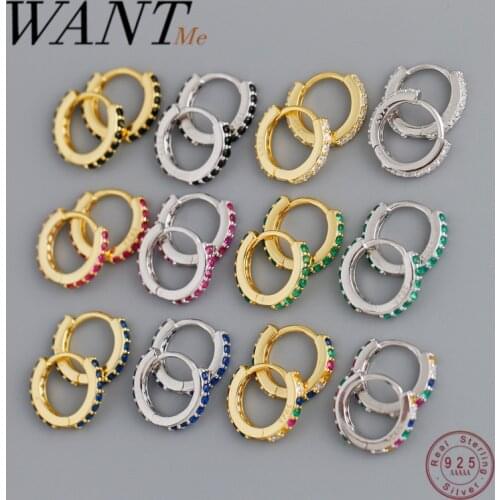 WANTME Real 925 Sterling Silver Korean Fashion Pave CZ Simple Round 8.8MM Ear Buckle for Women Punk Unisex Rock Earrings Jewelry