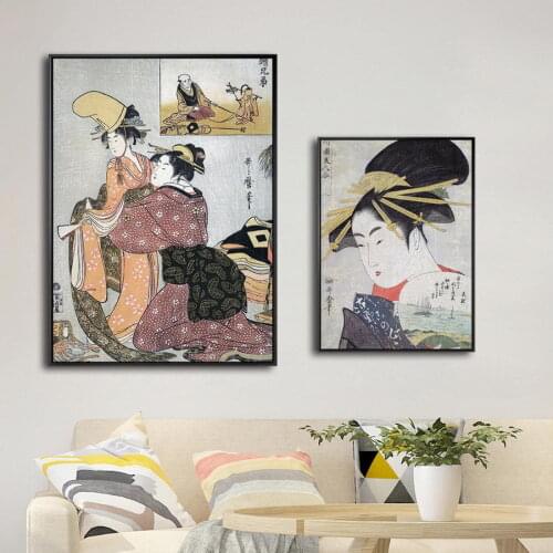 Japanese Artist Decorative Painting Custom Kitagawa Utamaro Japanese Ukiyo-E Lady Portrait Ancient Style Home Decor Wall Art