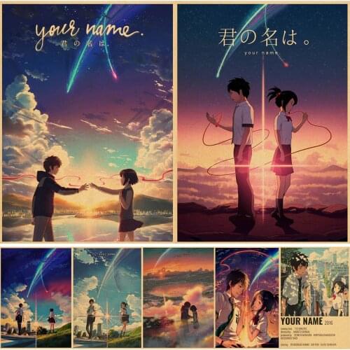 Japanese Anime Your Name Poster Kawaii Cartoon Decor Movie Wall Stickers Kraft Paper Art Print Home Room Decoration Painting