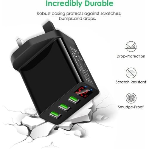 3 Ports USB Digital Display Charger Excellent Craftsmanship Well Enduring UK Plug Adapter for Android iOS Mobile Phone