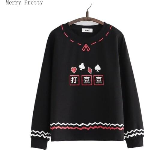 Harajuku Chinese Letter Print Cotton Casual Hoodies Sweatshirt Women 2021 Summer New Full Sleeve O-neck Korean Ladies Casual Top