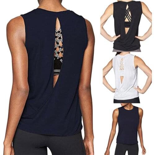 New Women Sexy Open Back Sport Solid Yoga Shirts Tie Workout Racerback Tank Tops fitness tops women sport shirt #02