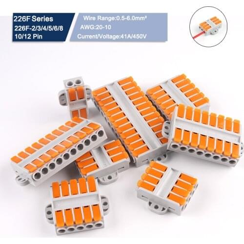 1Pcs 222 Quick Butt Fixable Wire Connectors Push-In Conductor Terminal Block 6mm2 Cable Electircal Wiring Connectors 2-12Pin