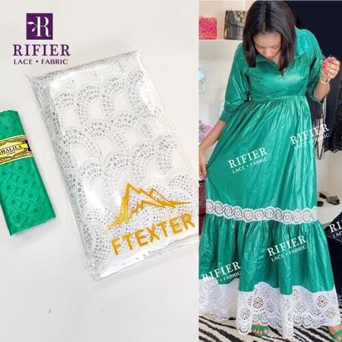 2.5+2.5 Yards New Design Afrian Dry Lace Fabric With Embroidered 100% Cotton Bazin Riche Fabric Dresses Guipure Lace Materials